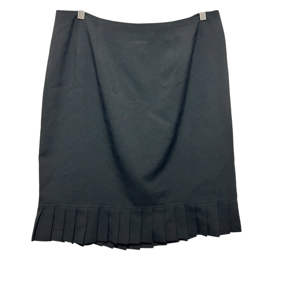 Women Midi Skirt 16W Black Pleated Hem Back Zip Classic Workwear Preppy Academia